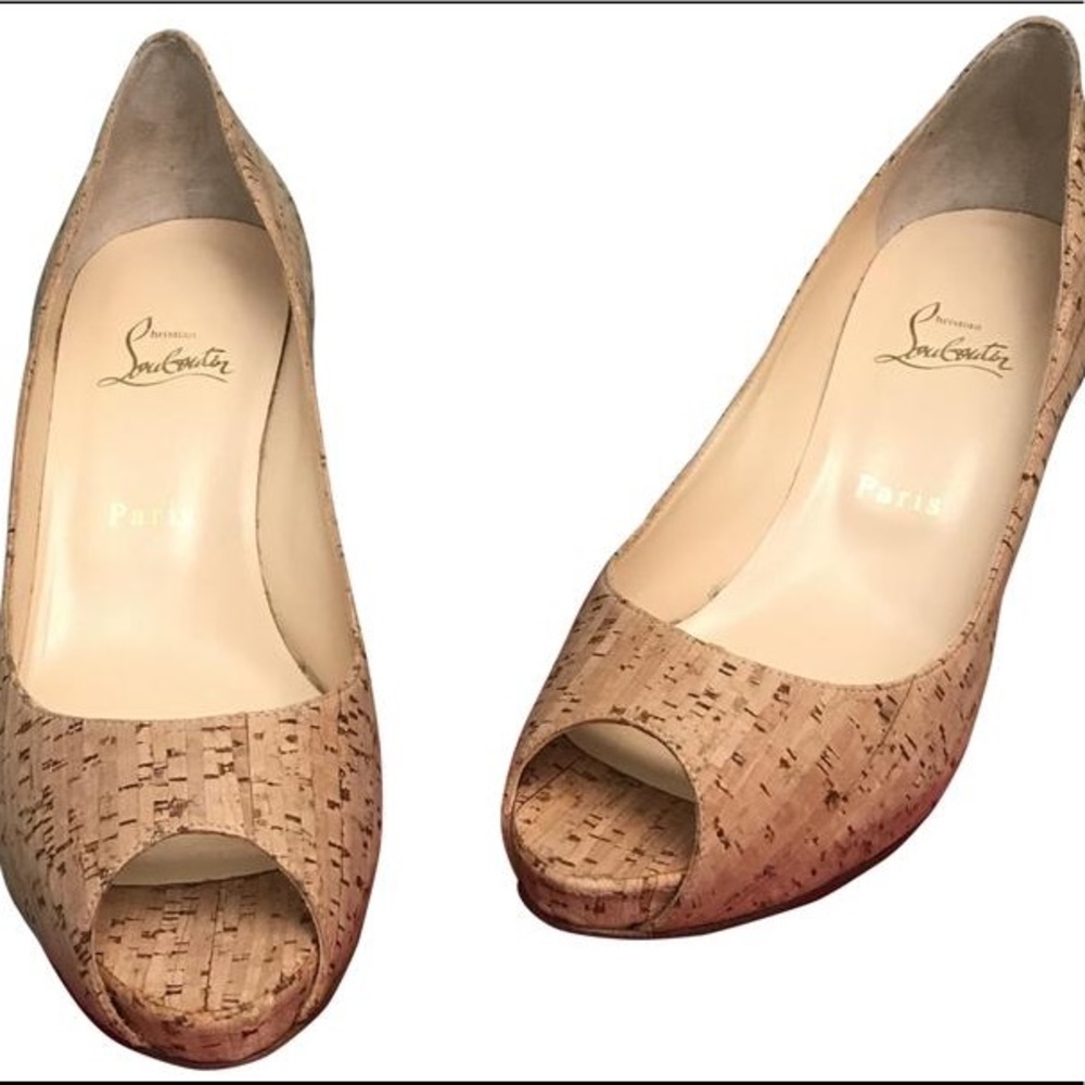 Cork Christian Louboutin Open Toe Pumps